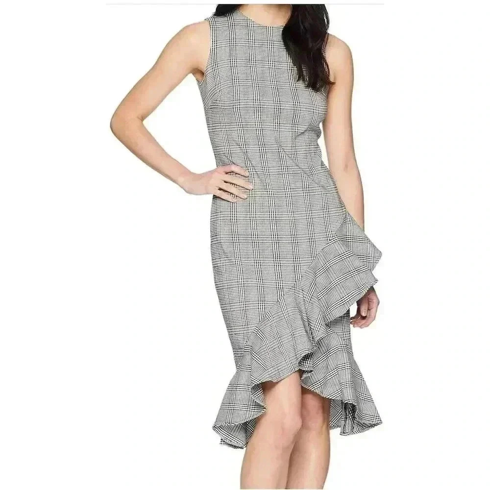 Nwt Calvin Klein Women's Size 2 Black Houndstooth Midi Sheath Dress